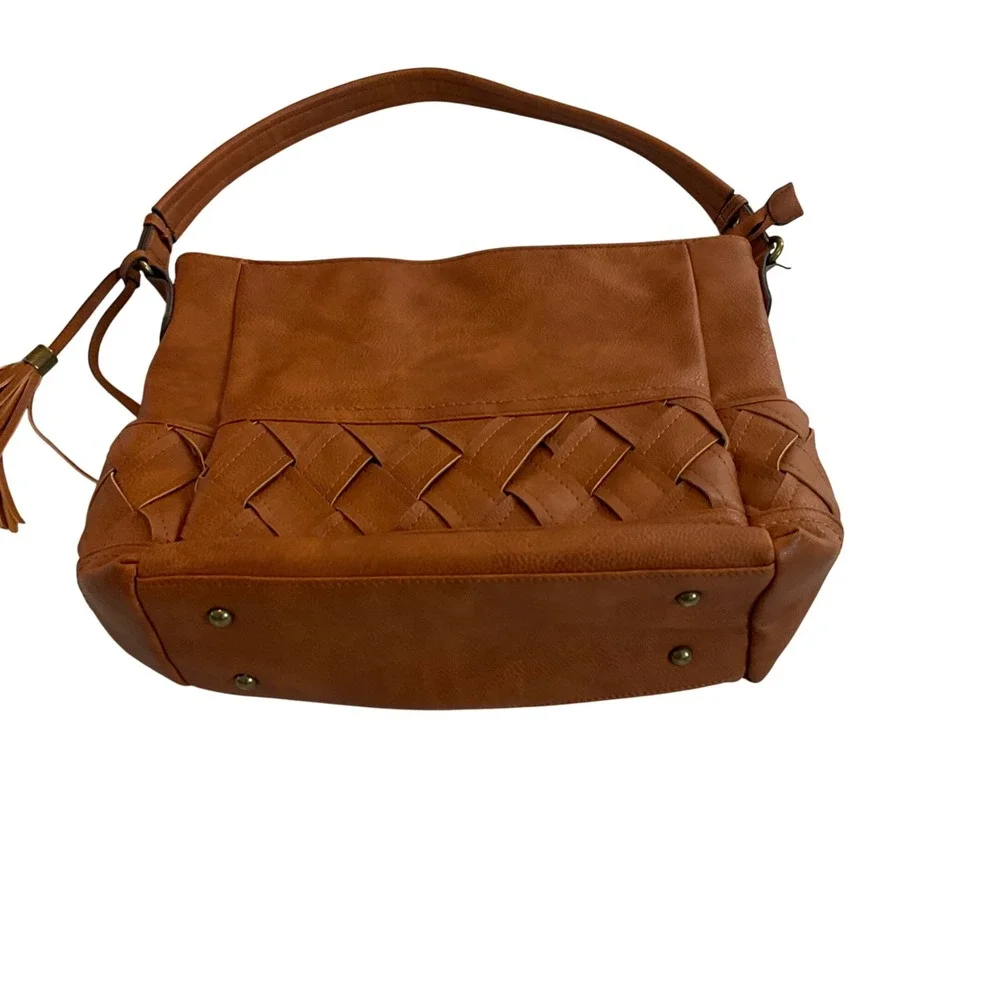 Darcy Marks London Hobo Bag Tan Faux‎ Leather Woven Pocket Shoulder Bag
